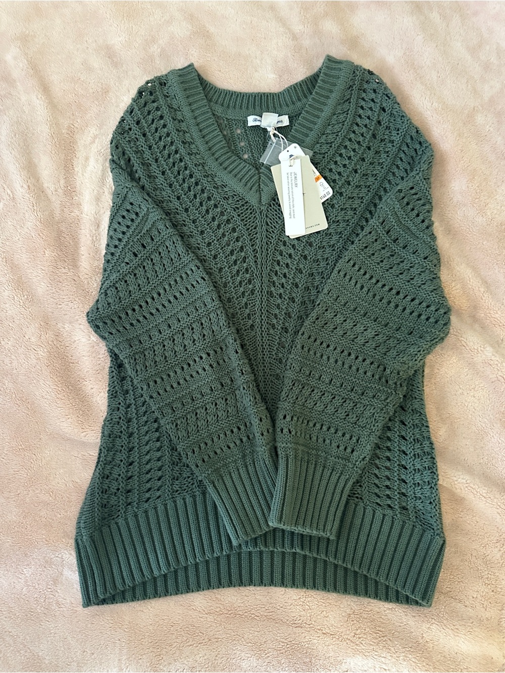 Tommy Bahama Olive Green Open-Knit V-Neck Sweater
